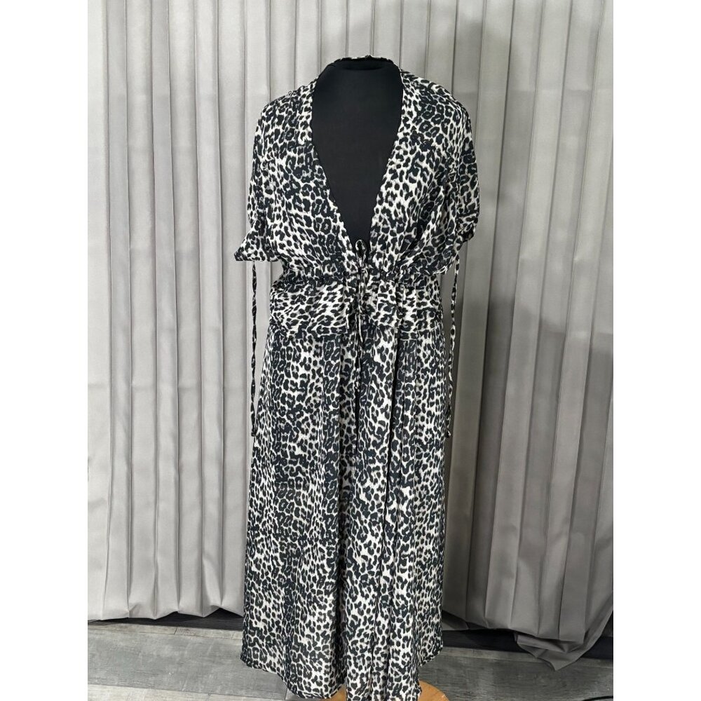 Leopard Print Longline Kimono Cardigan With Waist Tie Size S/M